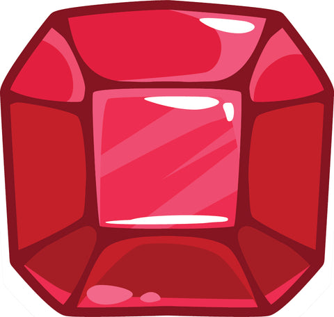 Square Cushion Beveled Gemstone Birthstone Jewel Cartoon - Ruby Red Vinyl Decal Sticker