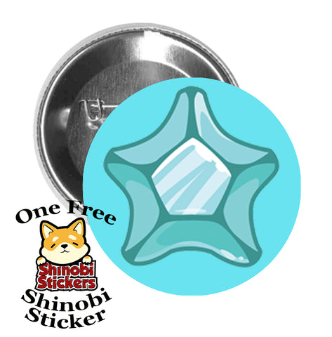 Round Pinback Button Pin Brooch Star Beveled Gemstone Birthstone Jewel Cartoon - Aquamarine Blue Light Blue