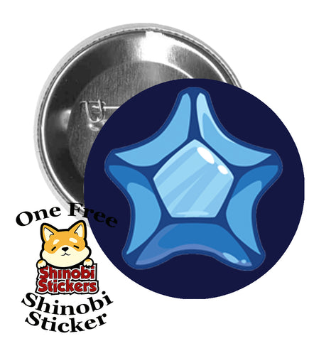 Round Pinback Button Pin Brooch Star Beveled Gemstone Birthstone Jewel Cartoon - Blue Topaz Blue