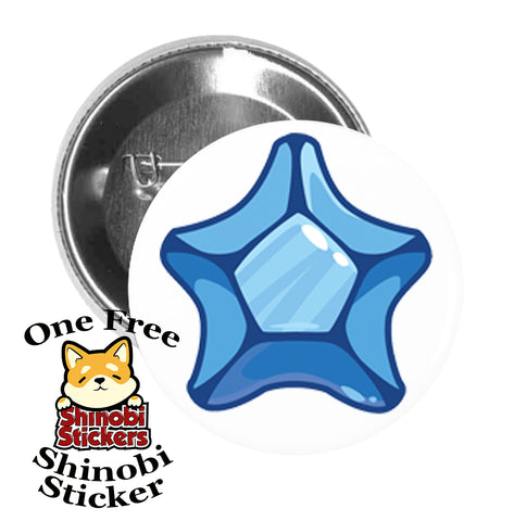 Round Pinback Button Pin Brooch Star Beveled Gemstone Birthstone Jewel Cartoon - Blue Topaz