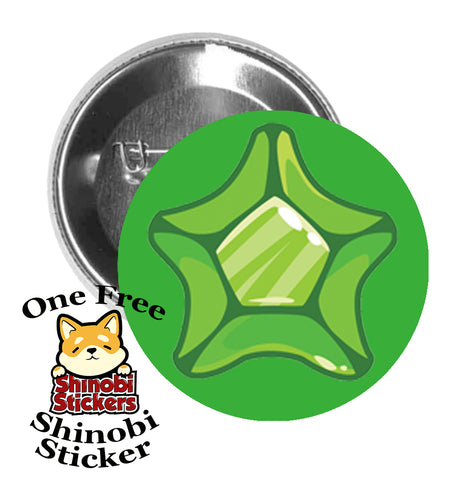 Round Pinback Button Pin Brooch Star Beveled Gemstone Birthstone Jewel Cartoon - Emerald Green Green