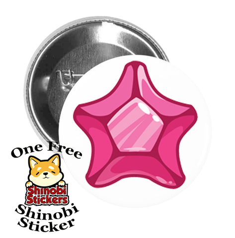 Round Pinback Button Pin Brooch Star Beveled Gemstone Birthstone Jewel Cartoon - Pink Garnet