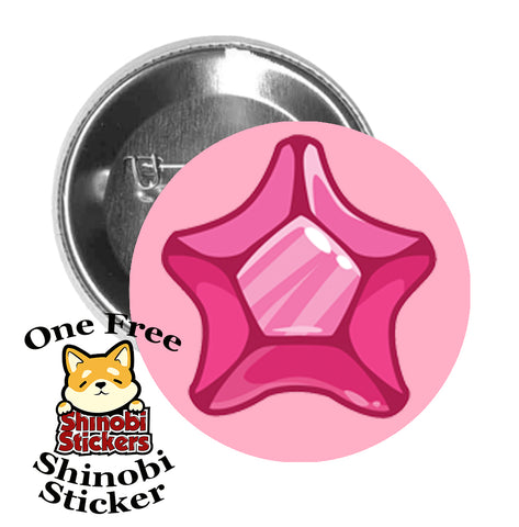 Round Pinback Button Pin Brooch Star Beveled Gemstone Birthstone Jewel Cartoon - Pink Garnet Pink