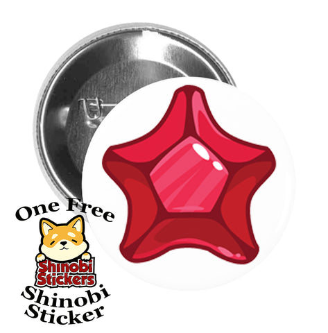 Round Pinback Button Pin Brooch Star Beveled Gemstone Birthstone Jewel Cartoon - Ruby Red