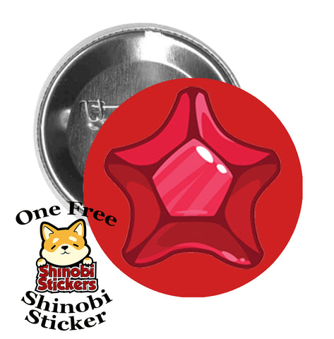 Round Pinback Button Pin Brooch Star Beveled Gemstone Birthstone Jewel Cartoon - Ruby Red Red