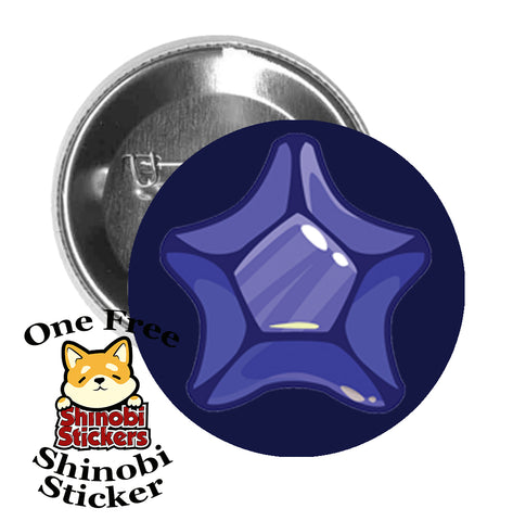 Round Pinback Button Pin Brooch Star Beveled Gemstone Birthstone Jewel Cartoon - Sapphire Blue Blue