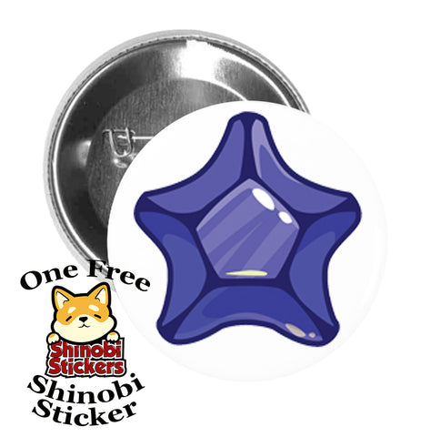 Round Pinback Button Pin Brooch Star Beveled Gemstone Birthstone Jewel Cartoon - Sapphire Blue