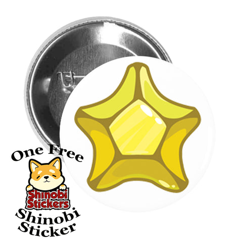Round Pinback Button Pin Brooch Star Beveled Gemstone Birthstone Jewel Cartoon - Yellow Quartz