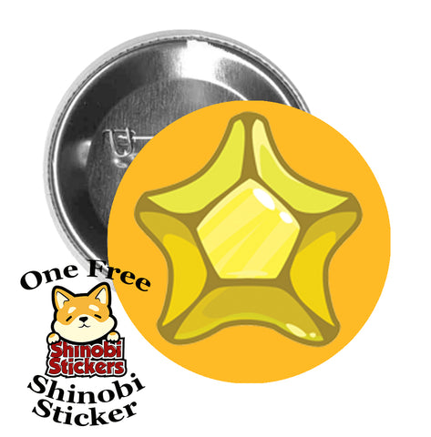 Round Pinback Button Pin Brooch Star Beveled Gemstone Birthstone Jewel Cartoon - Yellow Quartz Gold