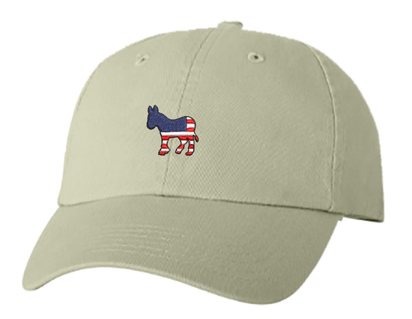 Unisex Adult Washed Dad Hat Political Red White And Blue American Pencil Illustration #2 - Democratic Party Donkey Cartoon Embroidery Sketch Design