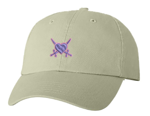 Unisex Adult Washed Dad Hat HEART WITH CROSSED SWORDS PINK PURPLE Embroidery Sketch Design