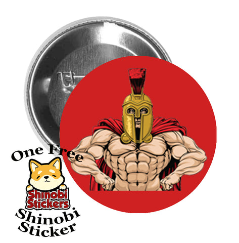 Round Pinback Button Pin Brooch Super Buff Trojan Roman Soldier Warrior Cartoon Red