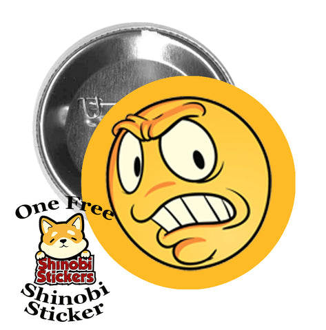 Round Pinback Button Pin Brooch Super Silly Extreme Emoji Yellow Face Cartoon #1 Gold