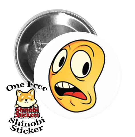 Round Pinback Button Pin Brooch Super Silly Extreme Emoji Yellow Face Cartoon #2