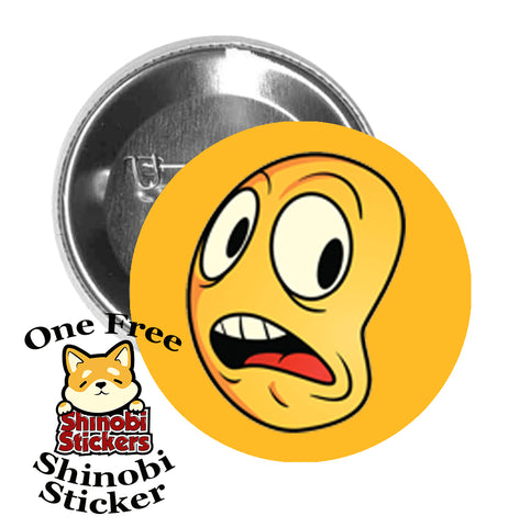 Round Pinback Button Pin Brooch Super Silly Extreme Emoji Yellow Face Cartoon #2 Gold
