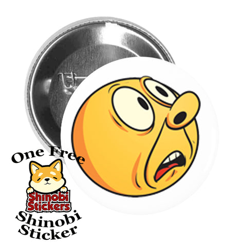 Round Pinback Button Pin Brooch Super Silly Extreme Emoji Yellow Face Cartoon #5