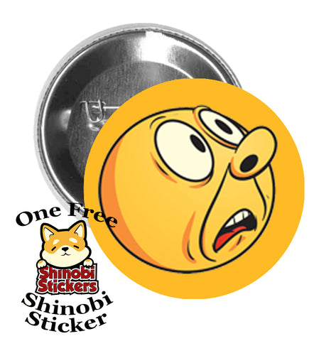 Round Pinback Button Pin Brooch Super Silly Extreme Emoji Yellow Face Cartoon #5 Gold