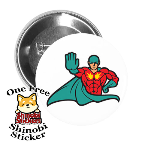 Round Pinback Button Pin Brooch Superhero Stop Hand Cartoon