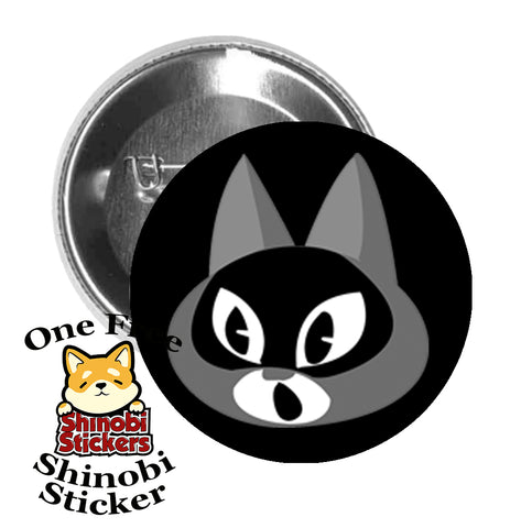 Round Pinback Button Pin Brooch Surprised Raccoon Shocked Scared Cute Kawaii Animal Cartoon Black