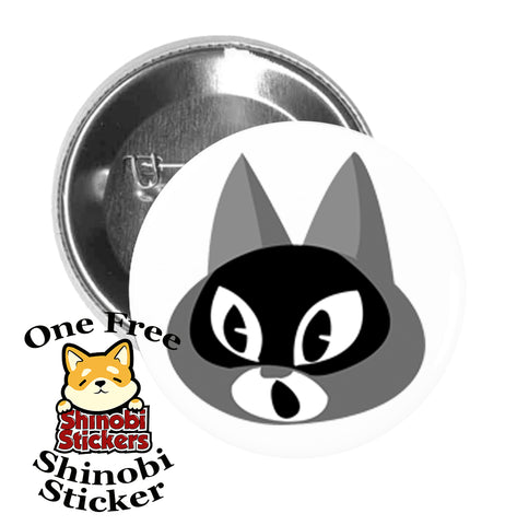 Round Pinback Button Pin Brooch Surprised Raccoon Shocked Scared Cute Kawaii Animal Cartoon