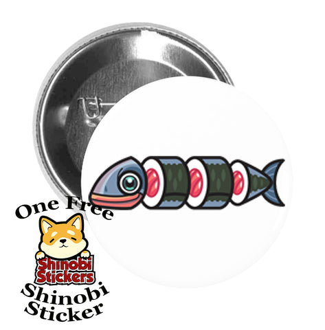 Round Pinback Button Pin Brooch Sushi Fish Roll