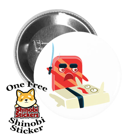 Round Pinback Button Pin Brooch Sushi Rice and Sashimi Cartoon Emoji Fighting