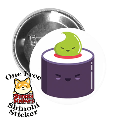 Round Pinback Button Pin Brooch Sushi Roll Emoji with Wasabi