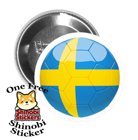Round Pinback Button Pin Brooch Sweden Soccer Futbol Ball Sports Country Flag Cartoon