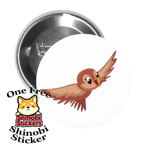 Round Pinback Button Pin Brooch Sweet Adorable Cute Animal Kindergarten Nursery Cartoon - Brown Sparrow