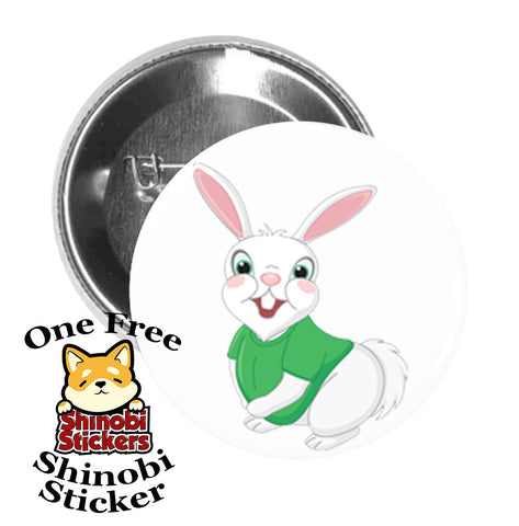 Round Pinback Button Pin Brooch Sweet Adorable Cute Animal Kindergarten Nursery Cartoon - Bunny Rabbit