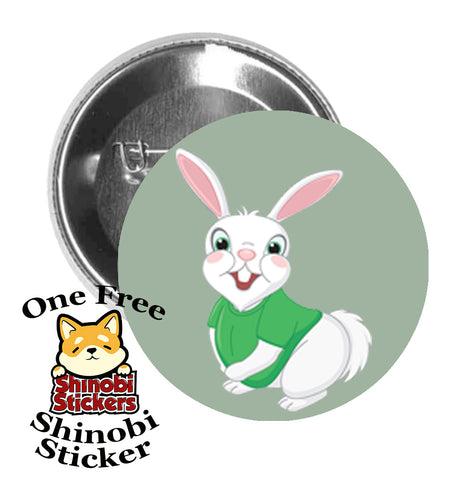 Round Pinback Button Pin Brooch Sweet Adorable Cute Animal Kindergarten Nursery Cartoon - Bunny Rabbit Sage