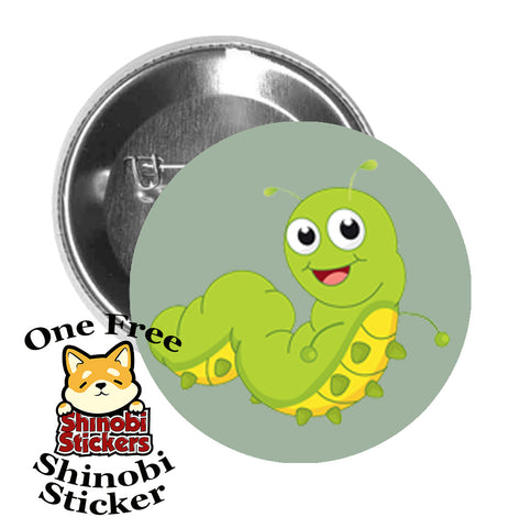 Round Pinback Button Pin Brooch Sweet Adorable Cute Animal Kindergarten Nursery Cartoon - Caterpillar Sage