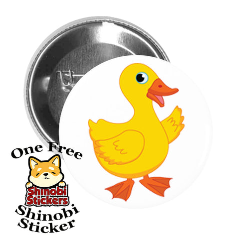 Round Pinback Button Pin Brooch Sweet Adorable Cute Animal Kindergarten Nursery Cartoon - Duck