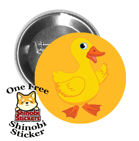 Round Pinback Button Pin Brooch Sweet Adorable Cute Animal Kindergarten Nursery Cartoon - Duck Gold
