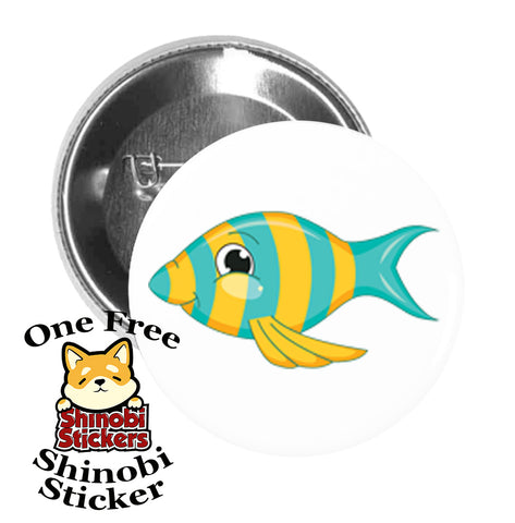 Round Pinback Button Pin Brooch Sweet Adorable Cute Animal Kindergarten Nursery Cartoon - Flounder Fish