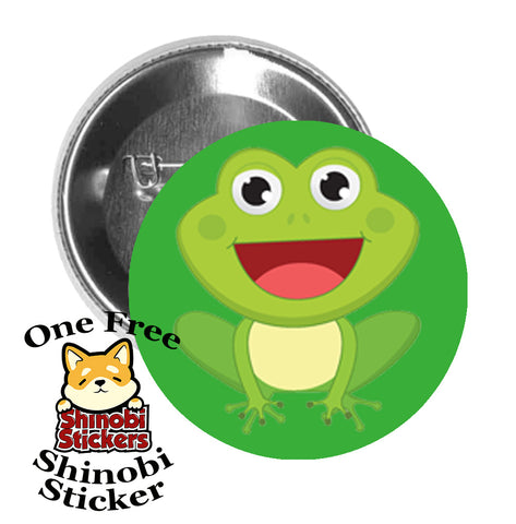Round Pinback Button Pin Brooch Sweet Adorable Cute Animal Kindergarten Nursery Cartoon - Frog Green
