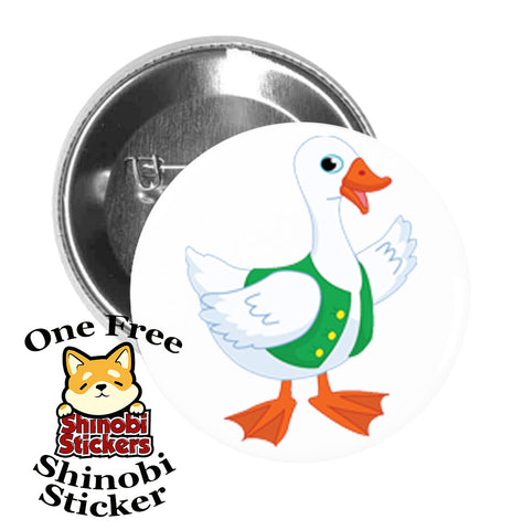 Round Pinback Button Pin Brooch Sweet Adorable Cute Animal Kindergarten Nursery Cartoon - Goose