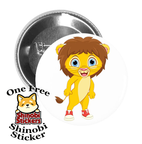 Round Pinback Button Pin Brooch Sweet Adorable Cute Animal Kindergarten Nursery Cartoon - Lion