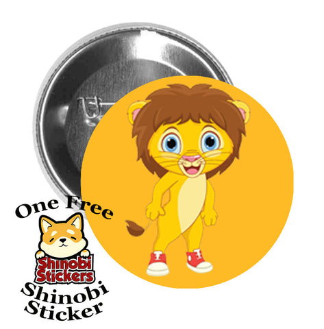 Round Pinback Button Pin Brooch Sweet Adorable Cute Animal Kindergarten Nursery Cartoon Lion Gold