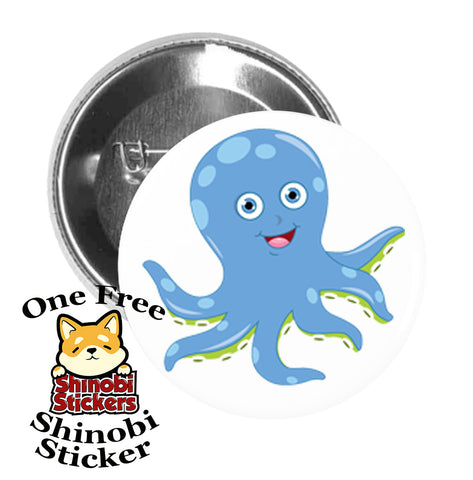Round Pinback Button Pin Brooch Sweet Adorable Cute Animal Kindergarten Nursery Cartoon - Octopus