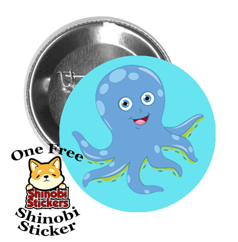 Round Pinback Button Pin Brooch Sweet Adorable Cute Animal Kindergarten Nursery Cartoon - Octopus Light Blue