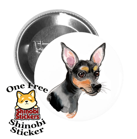 Round Pinback Button Pin Brooch Sweet Adorable Mini Small Puppy Dog Watercolor Art - Chihuahua