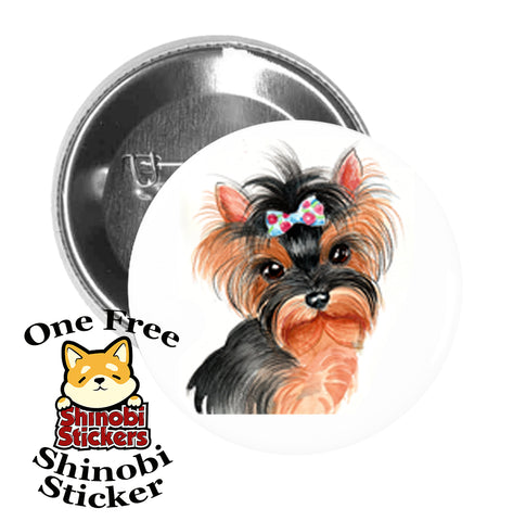 Round Pinback Button Pin Brooch Sweet Adorable Mini Small Puppy Dog Watercolor Art - Yorkie Yorkshire Terrier