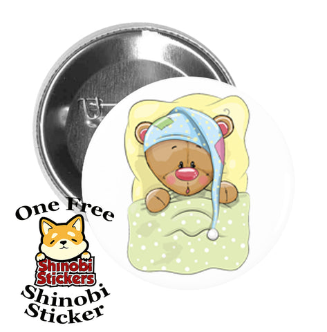 Round Pinback Button Pin Brooch Sweet Baby Bear Cub in Pajamas