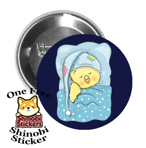 Round Pinback Button Pin Brooch Sweet Baby Chick in Pajamas Blue