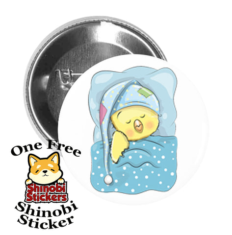 Round Pinback Button Pin Brooch Sweet Baby Chick in Pajamas
