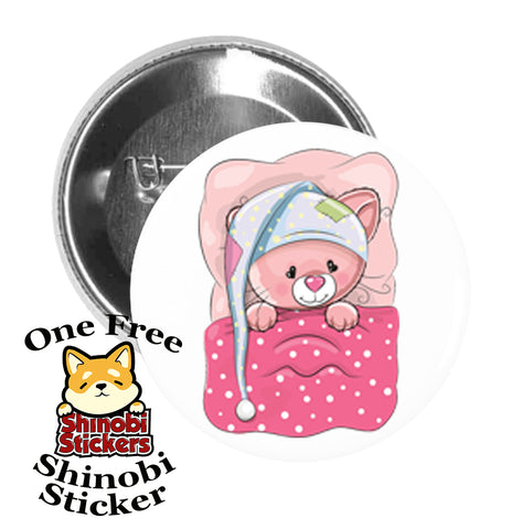 Round Pinback Button Pin Brooch Sweet Baby Kitty Cat in Pajamas