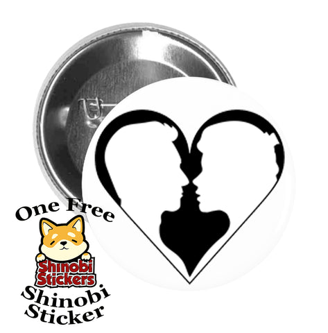 Round Pinback Button Pin Brooch Sweet Black and White Teenage Couple Silhouette in Heart Art