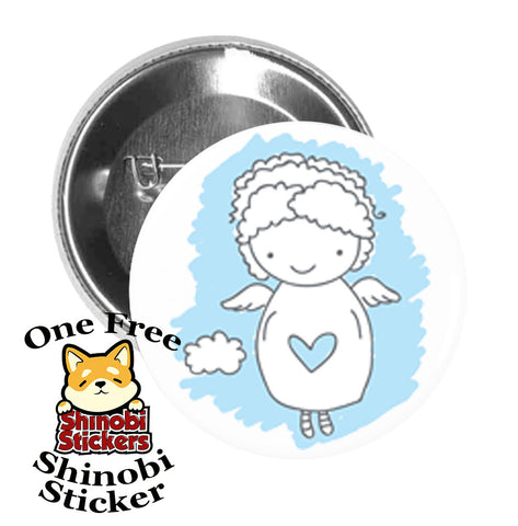 Round Pinback Button Pin Brooch Sweet Blue Little Angel Girl with Heart