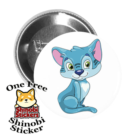 Round Pinback Button Pin Brooch Sweet Blue Mouse Fox Furry Mammal Cartoon
